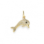 TQ Metall Brass Anh&auml;nger Dolphin with Rhinestones Gold-transparent-black