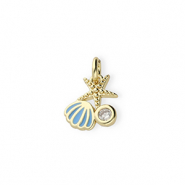 TQ Metall Brass Anh&auml;nger Sealife with Rhinestones Gold-blue-transparent