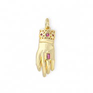 TQ Metall Brass Anh&auml;nger "OK" with Rhinestones Gold-pink