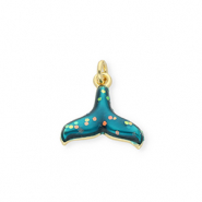 TQ Metall Brass Anh&auml;nger Tail Gold-teal blue