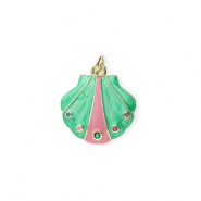 TQ Metall Brass Anh&auml;nger Shell with Rhinestones Gold-green-pink-transparent
