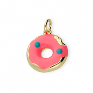 TQ Metall Brass Anh&auml;nger Donut Gold-neon pink-blue