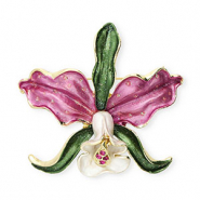 Broschen Flower with Strass Gold-orchid pink-green-white