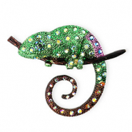 Broschen Chameleon with Strass Gold-green-purple-brown