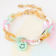 Inspirationsets Herstellung von buntem Schmuck mit Plexx Smiley-Anhängern und Zwischenstücken.