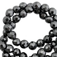 Perlen H&auml;matit rund 6mm Facett geschliffen Anthracite grey