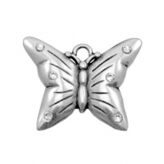 Anhänger Metall TQ Schmetterling mit strass steinen Antique silber