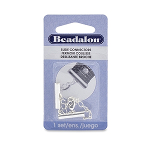Schieber Connector (20mm) mit 5cm Verl&auml;ngerungsketten und Karabinerverschluss Beadalon Silber