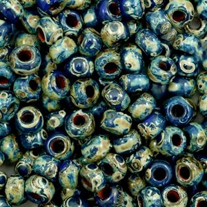 Miyuki 6/0 Rocailles Opaque picasso cobalt blue 6-4518