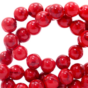 6 mm Perlen Naturstein mit Marble look Ruby red