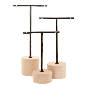 Schmuck Display T-Form mit Holz St&auml;nder f&uuml;r Ohrringe (3st.) Natural (nat&uuml;rliche Farbe Holz)-schwarz