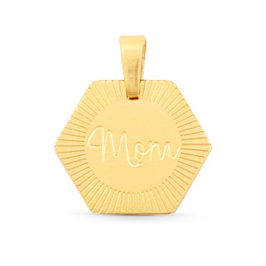 Anh&auml;nger aus Stainless Steel - Rostfreiem Stahl Hexagon "mom" Mix&Match Gold