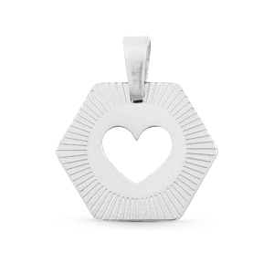 Anh&auml;nger aus Stainless Steel - Rostfreiem Stahl Hexagon Heart Mix&Match Silber