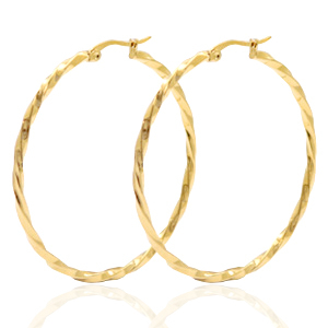 Stainless Steel - Rostfrei Stahl Ohrringe Creolen 50mm Twist Gold