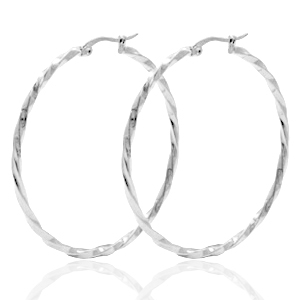 Stainless Steel - Rostfrei Stahl Ohrringe Creolen 50mm Twist Silber
