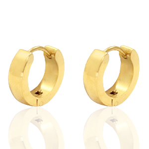 Stainless Steel - Rostfrei Stahl Ohrringe Creolen flach 13mm Gold