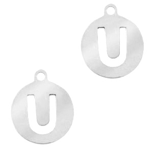 Anh&auml;nger aus Stainless Steel - Rostfreiem Stahl 10mm Initial coin U Silber