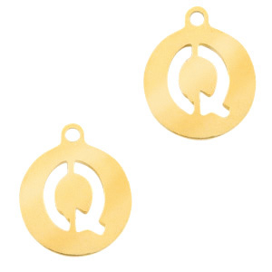 Anh&auml;nger aus Stainless Steel - Rostfreiem Stahl 10mm Initial coin Q Gold