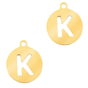 Anh&auml;nger aus Stainless Steel - Rostfreiem Stahl rund 10mm Initial coin K Gold