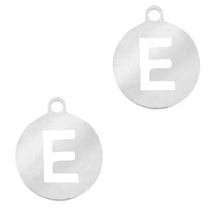 Anh&auml;nger aus Stainless Steel - Rostfreiem Stahl rund 10mm Initial coin E Silber