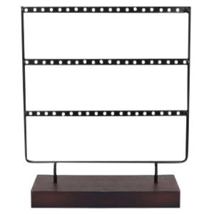 Schmuck Display Ohrringe drei reihen mit Holz St&auml;nder Black-dark brown