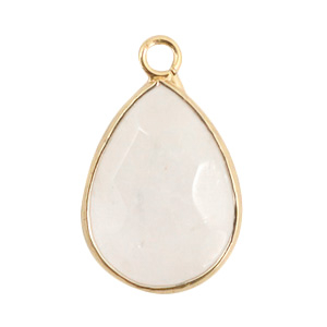 Naturstein Anh&auml;nger Milchquarts Tropfenform White crystal-gold
