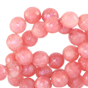 Naturstein Perlen Quarz Facett geschliffen 8mm Living coral red-opal AB coating