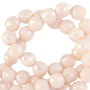 4 mm Perlen Naturstein rund Facet geschliffen Ivory cream beige-AB coating