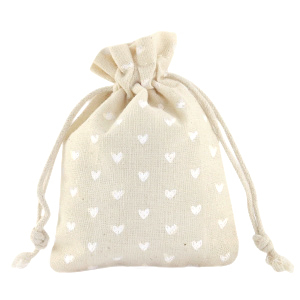 Leinen Schmuck Beutel Hearts Off white