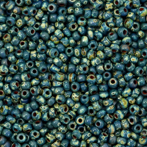 Miyuki 11/0 Rocailles Opaque picasso dark teal green 11-4516