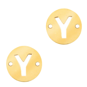 Anh&auml;nger aus Stainless Steel - Rostfreiem Stahl Zwischenst&uuml;ck rund 10mm Initial coin Y Gold