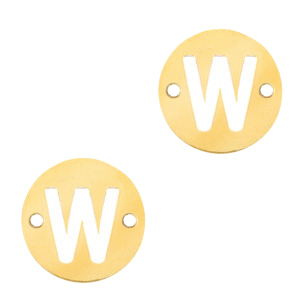 Anh&auml;nger aus Stainless Steel - Rostfreiem Stahl Zwischenst&uuml;ck rund 10mm Initial coin W Gold