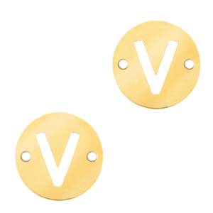 Anh&auml;nger aus Stainless Steel - Rostfreiem Stahl Zwischenst&uuml;ck rund 10mm Initial coin V Gold