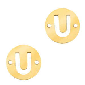 Anh&auml;nger aus Stainless Steel - Rostfreiem Stahl Zwischenst&uuml;ck rund 10mm Initial coin U Gold