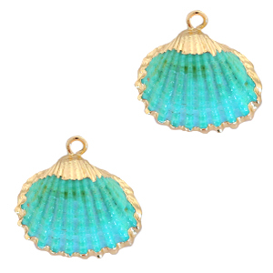 Anh&auml;nger Muschel Special Herzmuschel Gold-Turquoise blue