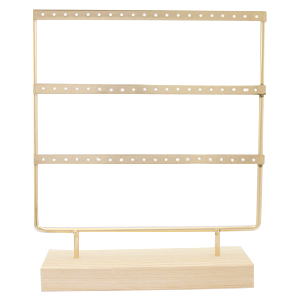 Schmuck Display f&uuml;r Ohrringe drei Reihen mit Holz St&auml;nder Natural-gold