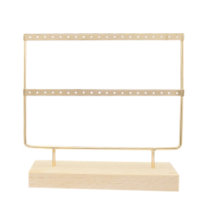 Schmuck Display f&uuml;r Ohrringe zwei Reihen mit Holz St&auml;nder Natural-gold