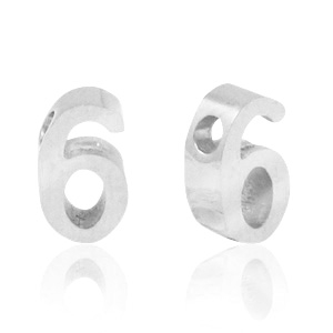 Perlen aus Stainless Steel - Rostfreiem Stahl Zahlen 6 Silber