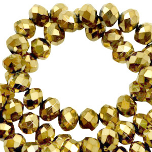 Facetten Top Glas Perlen 4x3mm Rondellen Crystal dorado gold metallic