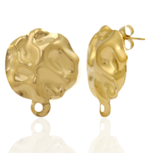 Stainless Steel - Rostfrei Stahl Ohrringe/Ohrstecker hammered mit &Ouml;se Gold