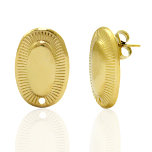 Stainless Steel - Rostfrei Stahl Ohrringe/Ohrstecker Oval mit &Ouml;se Gold