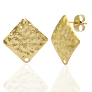 Stainless Steel - Rostfrei Stahl Ohrringe/Ohrstecker Square hammered mit &Ouml;se Gold