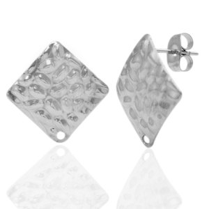 Stainless Steel - Rostfrei Stahl Ohrringe/Ohrstecker Square hammered mit &Ouml;se Silber