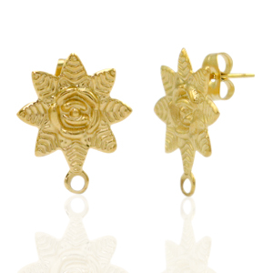 Stainless Steel - Rostfrei Stahl Ohrringe/Ohrstecker Flower mit &Ouml;se Gold