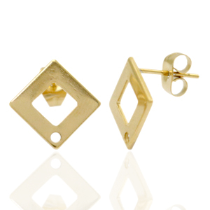 Stainless Steel - Rostfrei Stahl Ohrringe/Ohrstecker Square mit &Ouml;se Gold
