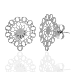 Stainless Steel - Rostfrei Stahl Ohrringe/Ohrstecker Bohemian Flower mit &Ouml;se Silber