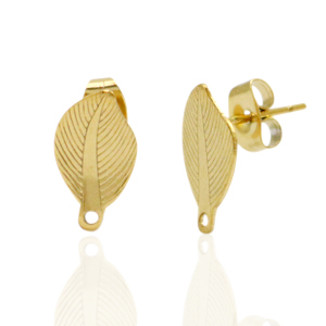 Stainless Steel - Rostfrei Stahl Ohrringe/Ohrstecker Leaf mit &Ouml;se Gold