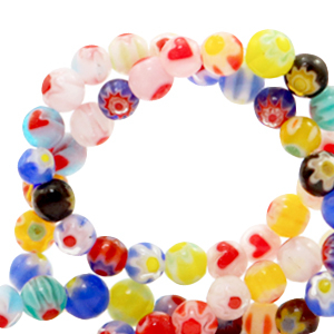 Millefiori-Glasperlen round Flower 4mm Multicolour