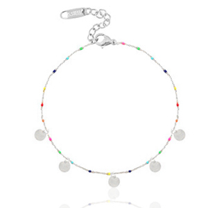 Stainless Steel - Rostfrei Stahl Fussketten Rainbow Coins Silber-Multicolour