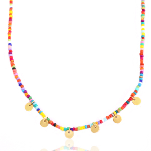 Stainless Steel - Rostfrei Stahl Kette Rocailles und Coins Gold-Multicolour